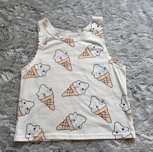 White Ice Cream Print Tank Top